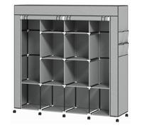 HOMCOM Armario de Tela Ruedas 2 Zonas Colgar 166x42,5x167 cm Gris Oscuro | Armario Ropero Portátil, Bolsillos Laterales, 10 Compartimentos, Cremallera, Marco de Acero, para Dormitorio, Espacio Pequeño