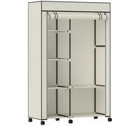 HOMCOM Armario de Tela con Ruedas Ropero Portátil con 6 Estantes y 1 Barra de Colgar para Dormitorio 103x43x162,5cm Crema