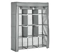 HOMCOM Armario de Tela Plegable, Armario Portátil con 2 Barras para Colgar, 8 Estantes, Marco de Acero, para Dormitorio, Vestidor, 125x43x162,5 cm, Gris Claro