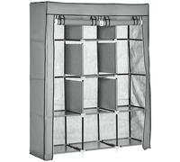HOMCOM Armario de Tela Plegable, Armario Portátil con 2 Barras para Colgar, 8 Estantes, Marco de Acero, para Dormitorio, Vestidor, 125x43x162,5 cm, Gris Claro