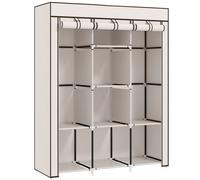 HOMCOM Armario de Tela Plegable Ropero Portátil Espacioso con 8 Estantes 2 Barras de Colgar para Dormitorio 125x43x162,5 cm Crema Aosom España