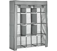 HOMCOM Armario de Tela Plegable Ropero Portátil Organizador con 8 Estantes 2 Barras de Colgar para Dormitorio 125x43x162,5 cm Gris Aosom España