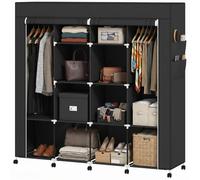 HOMCOM Armario de Tela Ruedas Armario Portátil 166x42,5x169,5cm Negro