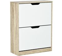 HOMCOM Armario de Zapatos Zapatero de Madera con 2 Puertas Abatibles 4 Estantes para 8 Pares 62,5x26x81 cm Blanco y Natural marrón 62.5x26x81 cm