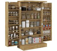HOMCOM Armario de Cocina con 2 Puertas 16 Estantes 60x30x104 cm Natural | Armario Despensa Cocina, Alacena Moderna, Estantes Ajustables, para Comedor, Salón