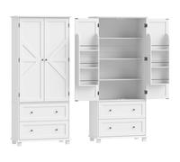 HOMCOM Armario Despensa de Cocina con 2 Cajones 6 Estantes en Puertas Estantes Ajustables 80x39,5x184,5 cm Blanco