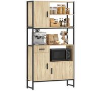 HOMCOM Armario despensa de Cocina de 170 cm con Soporte para microondas, aparador Alto de 90 cm, 3 Puertas con Cierre Suave, Estilo Industrial, Madera Natural