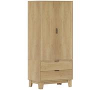 HOMCOM Armario dormitorio con 2 puertas de cierre suave, 2 cajones y barra para colgar, 80x50x180cm, madera natural