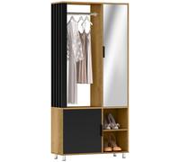 HOMCOM Armario Dormitorio con Puerta con Espejo, Armario Ropero con Barra para Colgar, 2 Compartimentos Abiertos, Estilo Moderno Natural and Black
