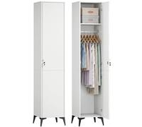 HOMCOM Armario dormitorio estrecho armario con puerta, barra y estantes de almacenamiento, cerradura con dos llaves, armario para ropa, vestidor, para dormitorio, 36 x 40 x 180 cm, color blanco