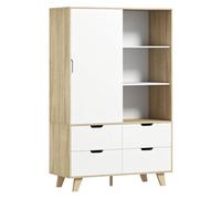 HOMCOM Armario Dormitorio con Puertas Correderas y 4 Cajones Roble y Blanco | Armario Ropero Moderno con Barra para Colgar, Estantes Ajustables, 120x50x187,5 cm, para Salón, Entrada