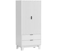 HOMCOM Armario Dormitorio Vestidor con 2 Puertas de Cierre Suave 2 Cajones y Barra para Colgar 80x50x180cm Blanco Aosom España