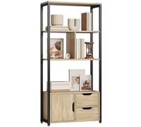 HOMCOM Armario estilo industrial con 3 estantes, puerta y 2 cajones, paneles de partículas con efecto natural, acero negro
