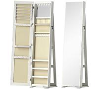 HOMCOM Armario Joyero con Luces LED y Cerradura Espejo Integrada Blanco con Veta de Madera
