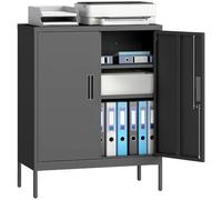 HOMCOM Armario metálico con Cerradura, Armario de Oficina, Negro | 2 puertas, 2 estantes ajustables, archivador con cerradura, para oficina en casa, garaje