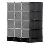 HOMCOM Armario Modular de Plástico Portátil con 16 Cubos y 2 Barras Organizador de Zapatos Ropas Juguetes 145x46x162 cm Negro y Blanco Aosom España