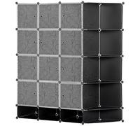 HOMCOM Armario Modular de Plástico Portátil con 16 Cubos y 2 Barras Organizador de Zapatos Ropas Juguetes 145x46x162 cm Negro y Blanco Aosom España