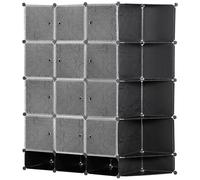 HOMCOM Armario Modular de Plástico Portátil con 16 Cubos y 2 Barras Organizador de Zapatos Ropas Juguetes 145x46x162 cm Negro y Blanco Aosom España