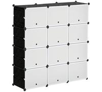 HOMCOM Armario modular de plástico portátil 12 cubos 125x32x125 cm Negro y Blanco