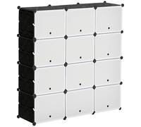HOMCOM Armario modular de plástico portátil 12 cubos 125x32x125 cm Negro y Blanco
