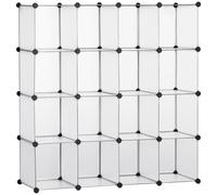 HOMCOM Armario Modular de Plástico Zapatero con 16 Cubos Organizador para Entrada Pasillo Dormitorio 125x32x125 cm Transparente Aosom España