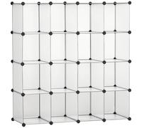 HOMCOM Armario Modular de Plástico Zapatero Organizador con 16 Cubos de 30x30x30cm para Entrada Pasillo Dormitorio 125x32x125 cm Transparente