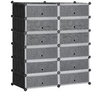 HOMCOM Armario Modular para Zapatos de Plástico con 12 Cubos Puertas y Conectores Diseño DIY para Entrada o Dormitorio Negro