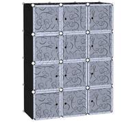 HOMCOM Armario Modular Plástico Estantería 12 Cubos con Puertas para Almacenamiento de Ropa Armario Ropero Organizador para Almacenamiento Juguetes y Libros Montaje en Bricolaje 111x47x145cm Black 111