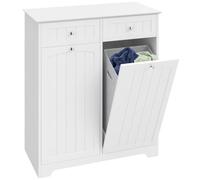 HOMCOM Armario para Ropa Sucia con 2 Bolsas extraíbles y 2 cajones, Blanco | Cesto de ropa abatible, 2 puertas, mueble para baño, para espacios pequeños, baño