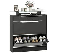 HOMCOM - Armario para zapatos con 2 cajones abatibles + 1 cajón deslizante + 1 encimera y 1 bandeja de cristal, estante ajustable en 2 niveles, 89 x 23 x 96 cm, color negro