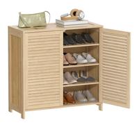 HOMCOM Armario para Zapatos de Bambú con Puertas de Persiana Capacidad para 14 Pares Estantes Ajustables Natural Natural/natural