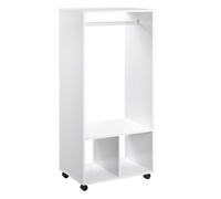 HomCom Armario ropero organizador para ropa con ruedas, barra y estantes 60x40x128 cm Blanco