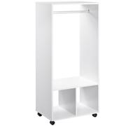 HOMCOM Armario Ropero con Ruedas Armario para Ropa con Barra Estantes Abiertos Organizador para Colgar Ropa de Dormitorio 60x40x128 cm White 60x40x128cm
