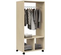 HOMCOM Armario Ropero con Ruedas Barra Estantes Abiertos 60x40x128 cm Natural