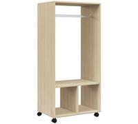 HOMCOM Armario Ropero con Ruedas Barra y Estantes para tener Ropa Colgada y Doblada 60x40x128 cm Natural