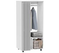 HOMCOM Armario Ropero con Ruedas Cortina Barra para Colgar Blanco | Armario para Ropa, 2 Compartimentos, Organizador de Ropa, para Dormitorio, 60x40x128 cm