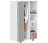 HOMCOM Armario Ropero con Ruedas Cortina Barra para Colgar Blanco | Armario para Ropa, 3 Estantes Abiertos, para Dormitorio, 80x40x128 cm