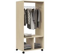 HOMCOM Armario Ropero con Ruedas Armario para Ropa con Barra Estantes Abiertos Organizador para Colgar Ropa de Dormitorio 60x40x128 cm Natural
