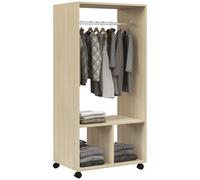 HOMCOM Armario Ropero con Ruedas Armario para Ropa con Barra Estantes Abiertos Organizador para Colgar Ropa de Dormitorio 60x40x128 cm Natural
