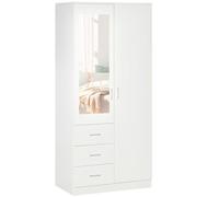HOMCOM Armario Ropero de 2 Puertas con Espejo 3 Cajones Estantes Ajustables y Barra para Colgar Incluida Mueble Auxiliar para Dormitorio Habitación 80x50x180 cm Blanco