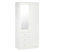 HOMCOM Armario Ropero de 2 Puertas con Espejo 3 Cajones Estantes Ajustables y Barra para Colgar Incluida Mueble Auxiliar para Dormitorio Habitación 80x50x180 cm Blanco White 80x50x180cm