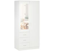 HOMCOM Armario Ropero 2 Puertas con Espejo 3 Cajones Estantes Ajustables Barra para Colgar Dormitorio 80x50x180cm Blanco Aosom España