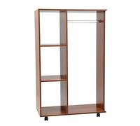 HOMCOM Armario Ropero Madera Móvil Armario Abierto Guardarropa con Riel 3 Estantes Organizador para Colgar Ropa de Dormitorio 80x40x128cm Nogal