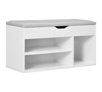 HomCom Zapatero Banco organizador 2 niveles con asiento, cojín, estantes y cajón 80x30x43 cm Blanco