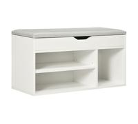 HomCom Zapatero Banco organizador 2 niveles con asiento, cojín, estantes y cajón 80x30x43 cm Blanco