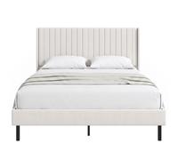 HOMCOM Armazón de cama 140 x 200 cm con cabecero ajustable, cama tapizada con 12 lamas, beige