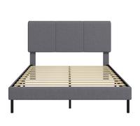 HOMCOM Armazón de cama 140 x 200 cm con cabecero ajustable, cama tapizada con aspecto de lino con 12 lamas