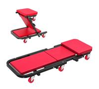 HOMCOM Asiento Deslizante Z Automotriz con 330 lbs, 6 Ruedas Rojo | 2-en-1 Asiento deslizante plegable rodante para mecánico y taburete, almohadilla, taller reparación de autos.