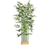 HOMCOM Bambú Artificial en Maceta de Madera de Pino 180 cm 1640 Hojas Realistas verde