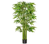 HOMCOM Bambú Artificial XL 1,60H m 975 Hojas densas realistas Maceta incluida Negro Verde